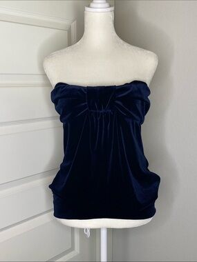 Y2K Strapless Velvet Tube Top - Navy